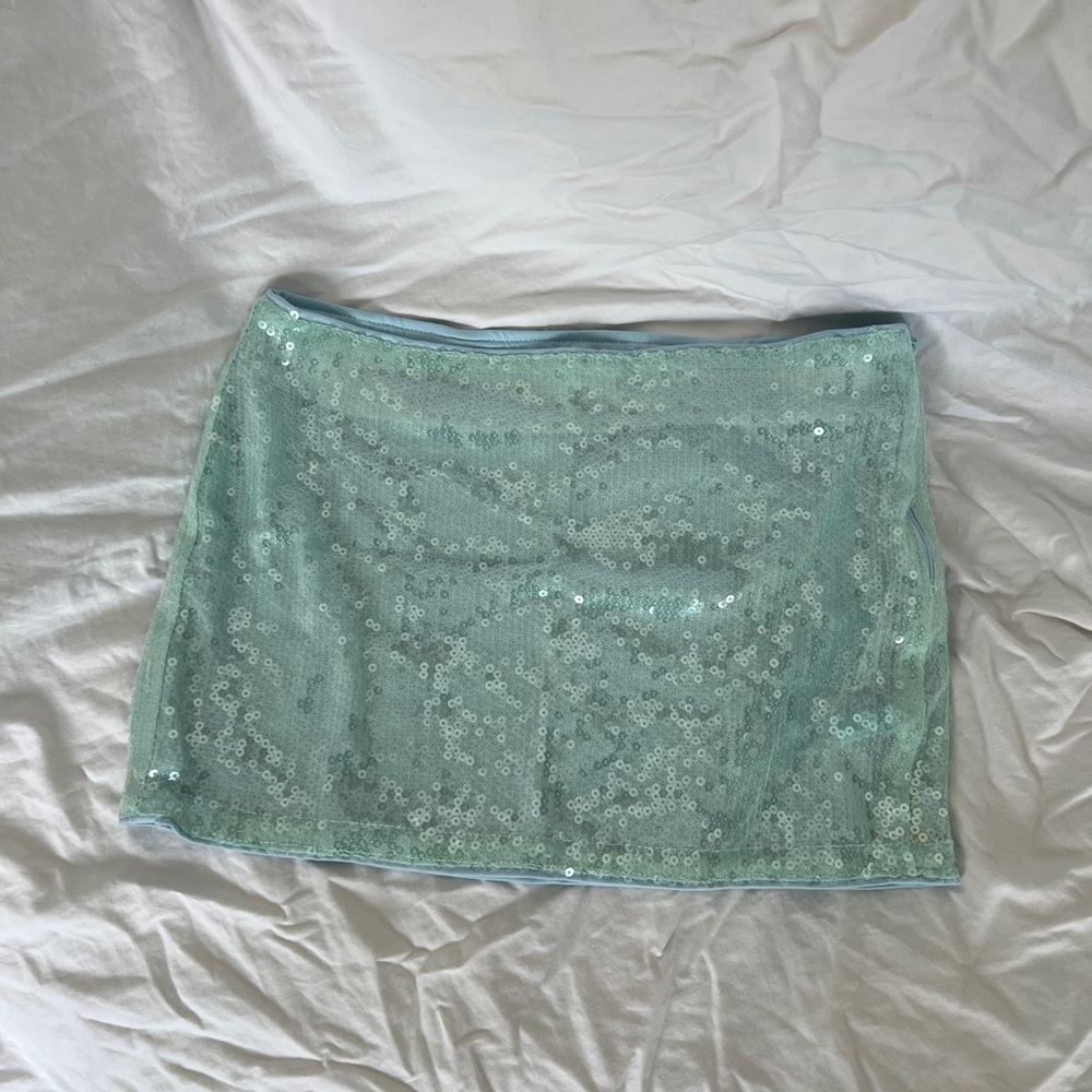 Blue Sequin Low Rise Mini Skirt